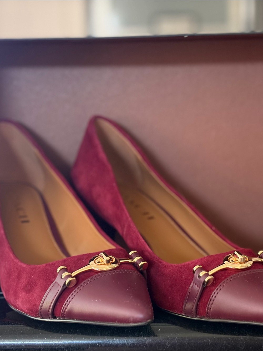 Coach Lauri Lux Suede Pumps Burgundy - Picture 4 of 9